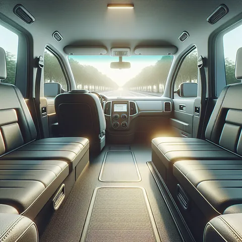 Realistic stock image of a spacious taxi interior.